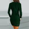 Kadın Düz Renk Uzun kollu Çapraz V Yaka SeXy Çanta Kalça İnce Parlak Gece Elbisesi Diz Boyu Elbise