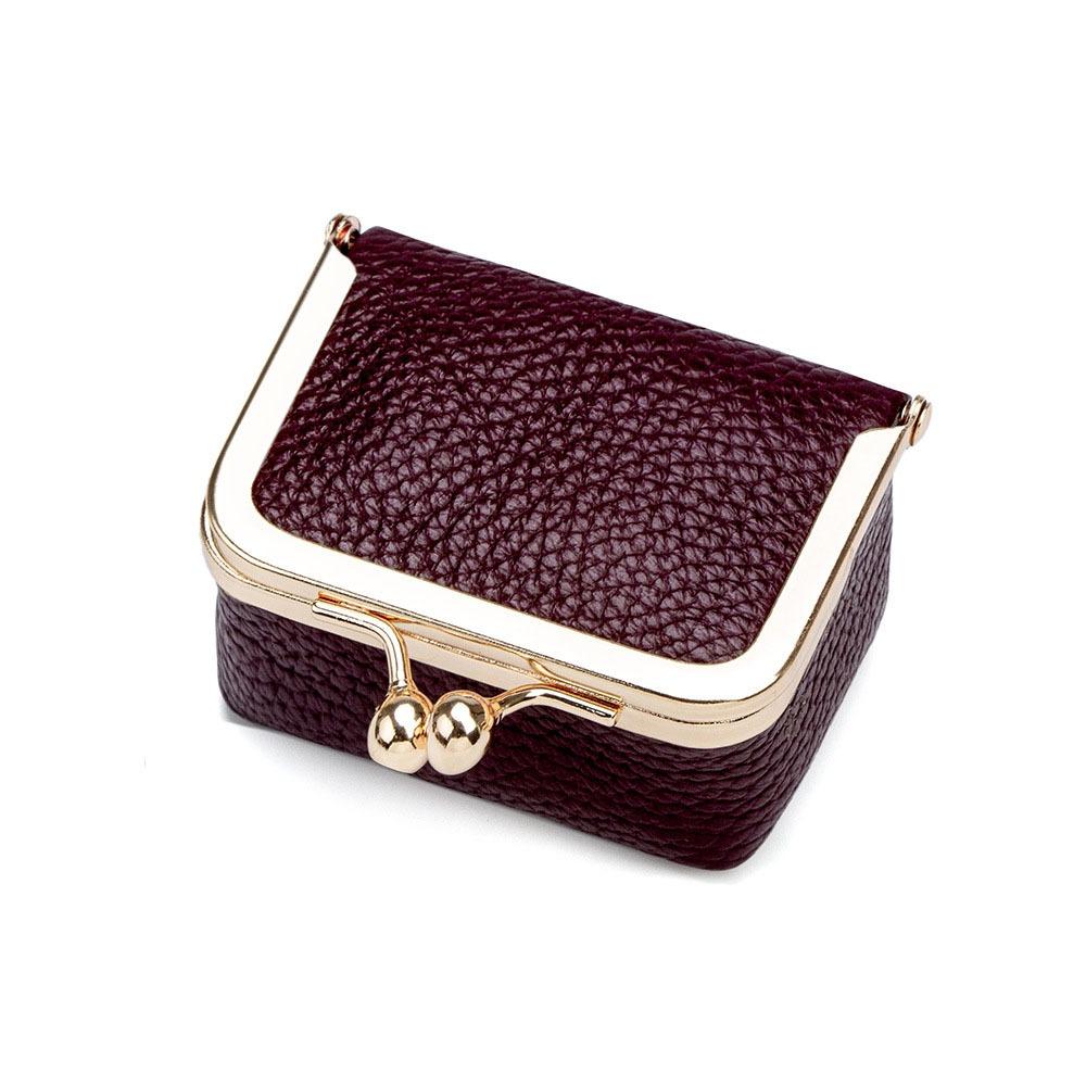 Genuine Leather Kiss Lock Coin Purse Solid Color Small Item Bag Leather Jewelry Bag  Earrings