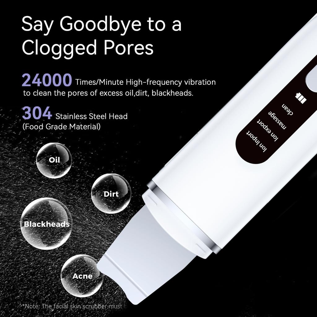 Facial Cleansing Device with Ultrasonic Skin Spatula - Blackhead Remover for Deep-Cleansing, Exfoliating and Skin Lifting