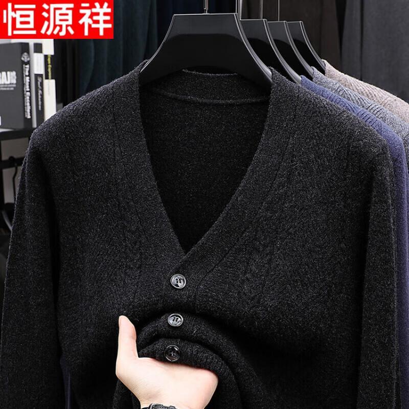 Hengyuanxiang Men's Pure Wool V-Neck Pullover Sweater