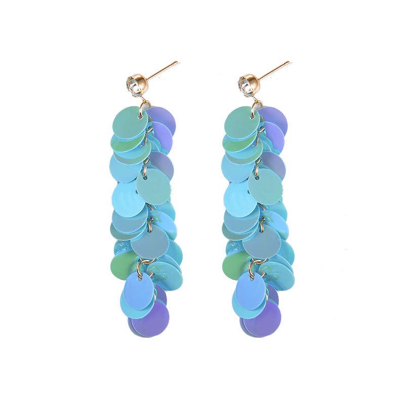 Mode Temperament Mehrschichtige Farbige Pailletten-Ohrringe Lange Quasten-Ohrringe Wilde Persönlichkeits-Ohrringe KTJ