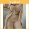 Plush Womens Piece 3 Laceup Pajamas Suit Casual Suit Solid Color Slim Sling Pants Long Jacket Home Service