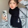Cute Bear Embroidered Scarf New Winter Women's Wool Warm Knitted Versatile Scarf Korean Atmosphere