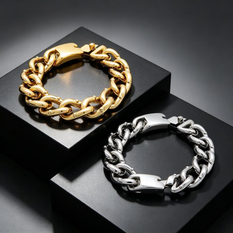 Vintage Bracelets for Man Men's 18MM Width Rivet Cuban Chain Bracelet Cool 316L Stainless Steel Jewelry Gifts for Him Father Dad