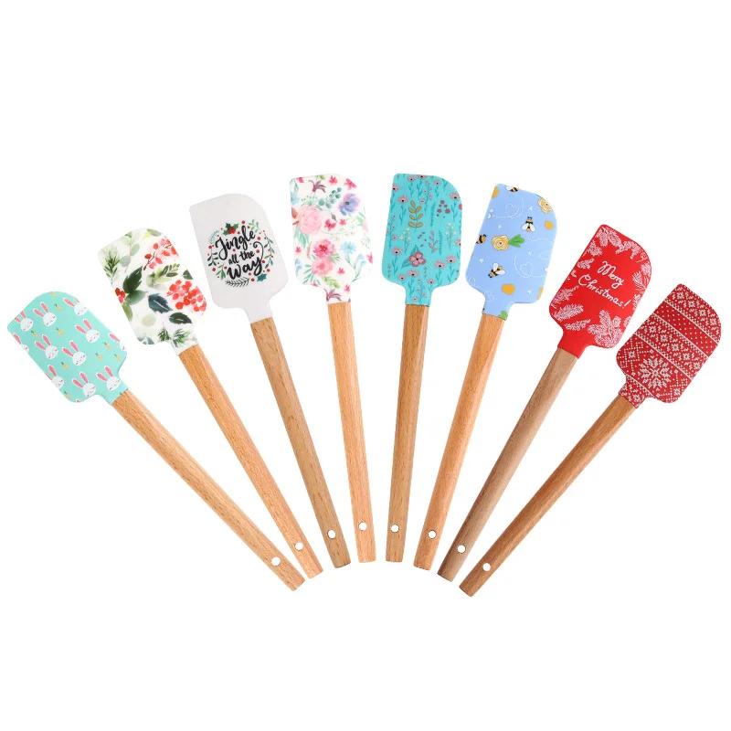 Cream Spatula, Silicone Scraper, Wooden Handle Scraper, Baking Tool, Cake Spatula, Christmas Scraper