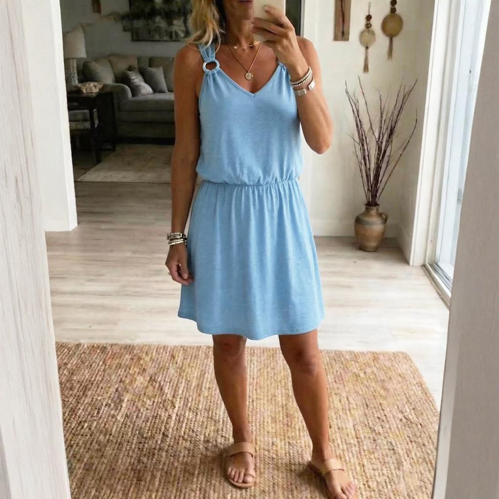 Ladies' Casual And Fashionable Sleeveless V-neck Suspender Comfortable Dress