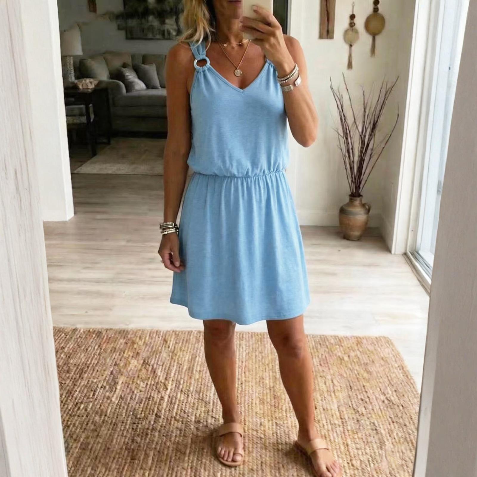 Ladies  Casual And Fashionable Sleeveless V-neck Suspender Comfortable Dress L