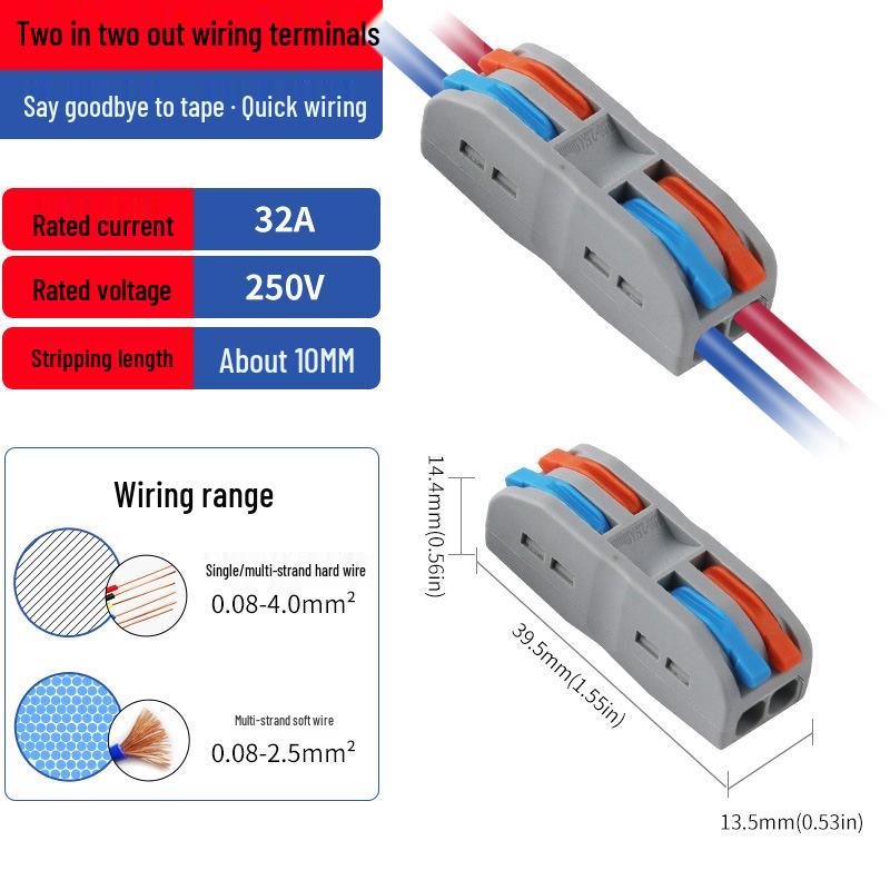 Quick Connect Press-in Terminal Splitter for Soft & Hard Wire Conductors