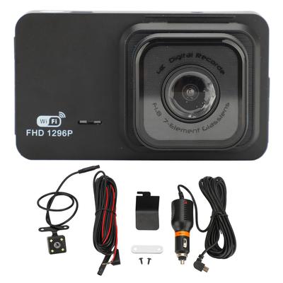 3in Driving Recorder 1296P Wide Angle Front Rear Recording WiFi Dash Cam Driving Video Recorder Camera for Vehicle