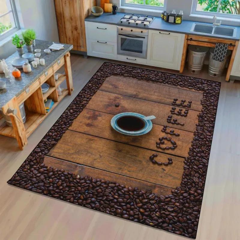 Artistic Sketch Print Coffee Mat Minimalist Line Art Kitchen Rug with Coffee Cup Design Elegant and Simple Non-Slip Floor Decor