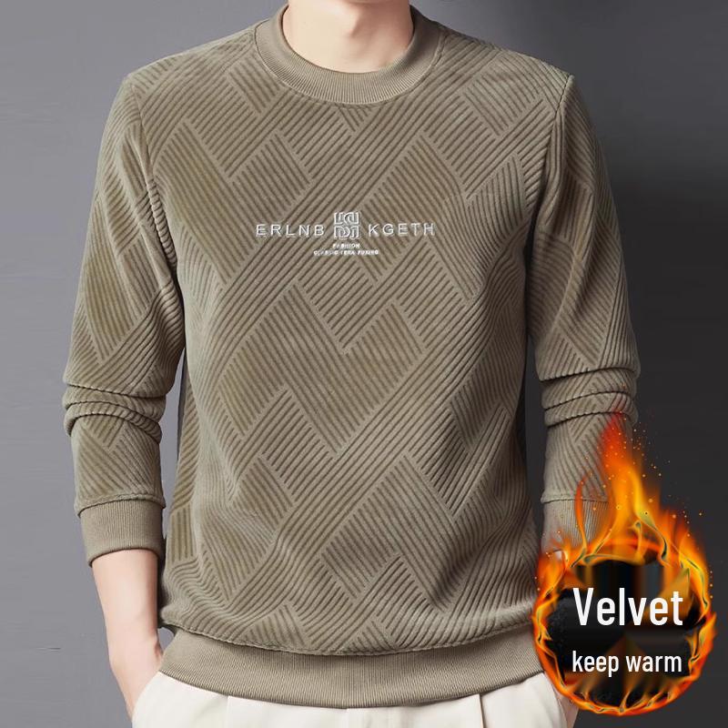 Woodpecker Men s Coral Fleece Round Neck Hoodie - Warm Plus Velvet Winter Sweater 180/ 2XL (145-165 jin)