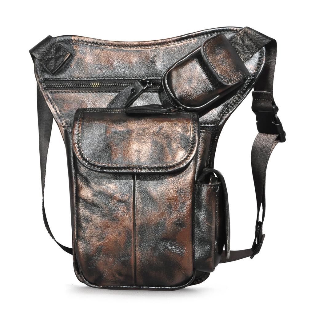 Top Grain Oil Waxed Leather Waist Bag for Men Vintage Camera Cell Phone Crossbody Leg Pack Hip Bag for Outdoor Travel Hiking