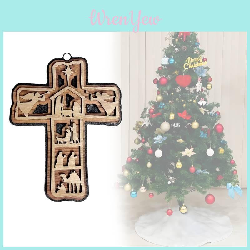 Rustic Brown Wooden Cross Christmas Hanging Decoration Unique Party Decor Item