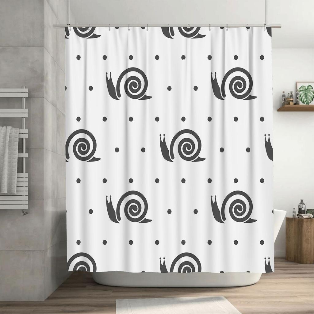 Modern Bathroom DecorPolka Dot Snail Printed Shower Curtain for Home Decor White Black Patterned Bath Linen with Metal Hook Ring