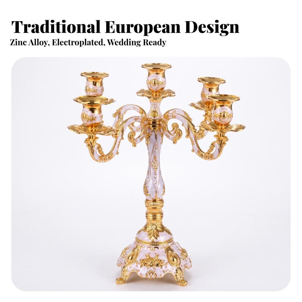Five-Arm Candelabra Elegant Zinc Alloy Candlestick with Four Feet