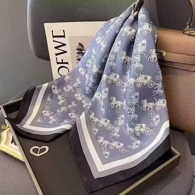 70x70cm Lightweight Cotton Silk Square Scarf With Boho Floral Print Breathable Neck Wrap Women