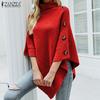 ZANZEA Autumn Women Turtleneck Long Sleeve Irregular Casual Knitted Cloak Sweaters Jumpers