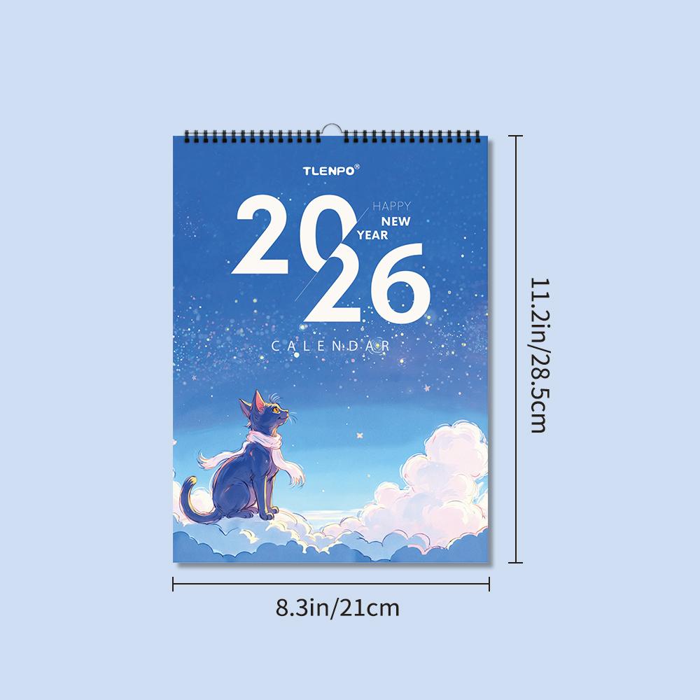 

1 шт., 2026 Черный кот, Тематический календарь серии «Фэнтезийный кот», 12 разных дизайнов, Настенный календарь, Подарок на день рождения, Рождество, Новый год