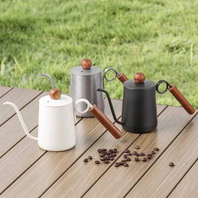 Creative Ring Coffee Pot 304 Stainless Steel Hand-brewed Coffee Kettle Teapot Wood Handle Narrow Mouth Swan Neck Coffee Pot