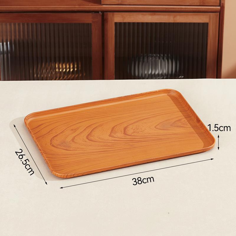 PP Plastic Tray Coffee Food Cup Trays Decorative Wood Grain Rectangular for Storage Dish Dessert Candy Tea Kitchen Supplies