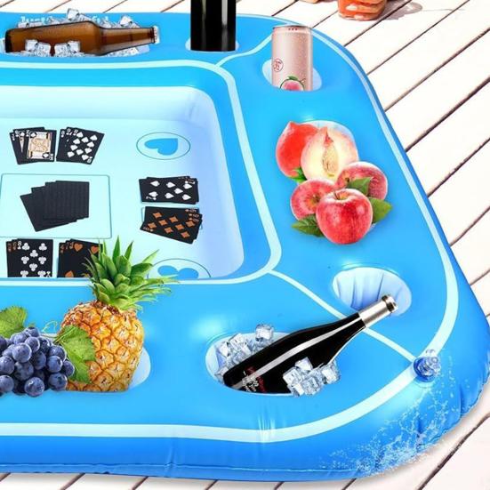 Floating Pool Game Table Inflatable Board Games Table with Cup Holders Floating Food Drink Bar Summer Pool Accessories for Adults And Kids