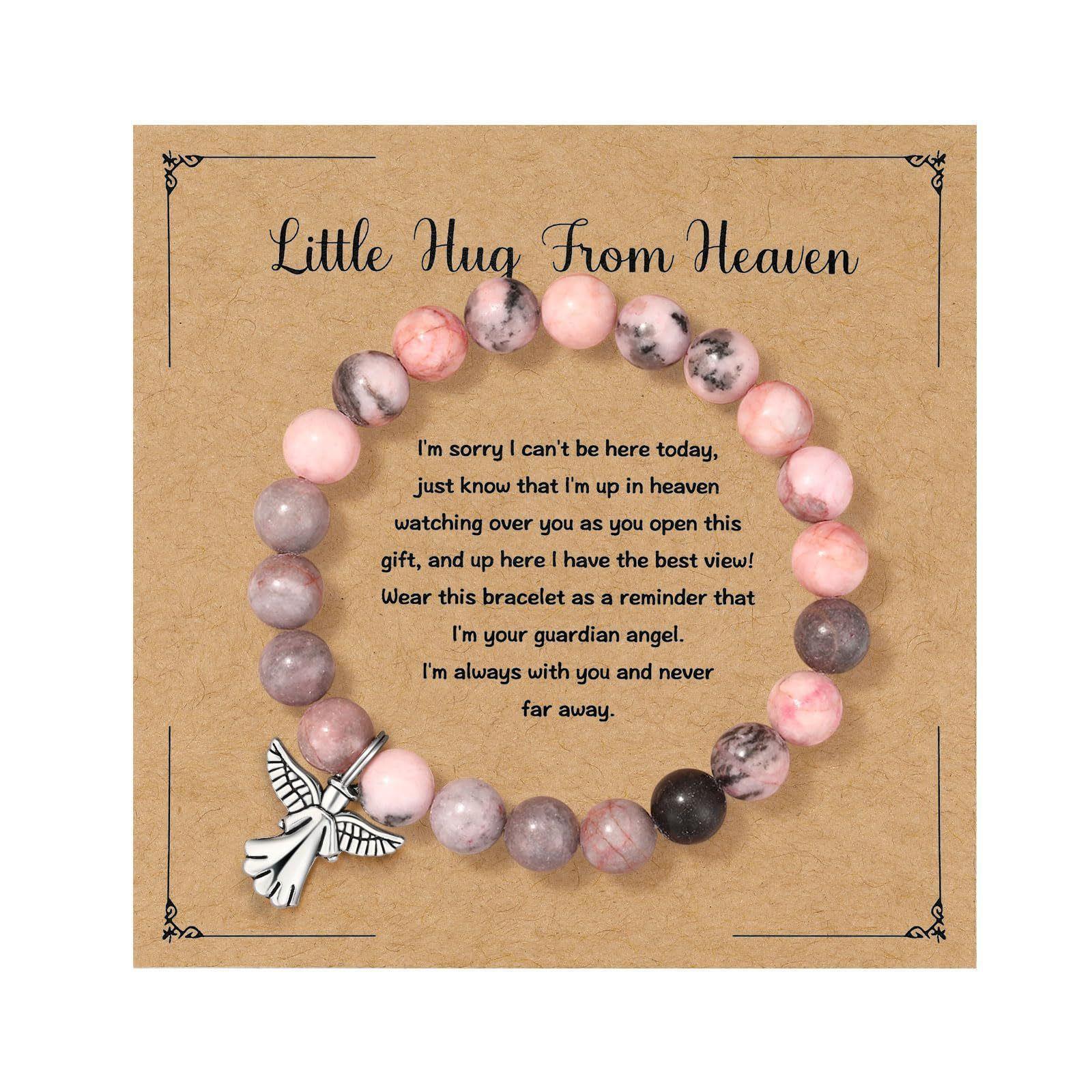 Браслет с аметистом 8 мм карточка для мамы подвеска-ангел подарок на День матери браслет аметистовый браслет с подвеской-ангелом