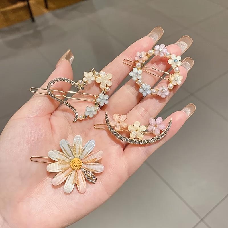 New Floral Hairpin with a Crystal Design, Perfect for a Forest Aesthetic On Instagram, Ideal for Holding Bangs In Style.