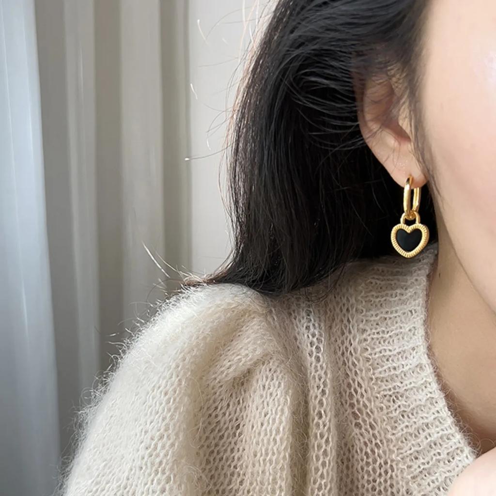 Heart Dangle Earrings Jewelry for Women with Hypoallergenic & Style Pendant Hoop Earrings Gifts Double Sided Black White