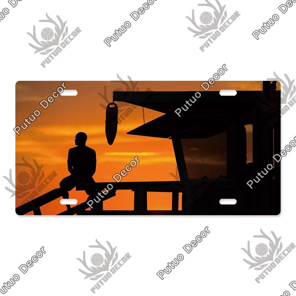 Putuo Decor Západ slunce SPZ Kovová cedule Plaketa Kovová Vintage Dekorace do obývacího pokoje Dveře Nástěnná dekorace k moři