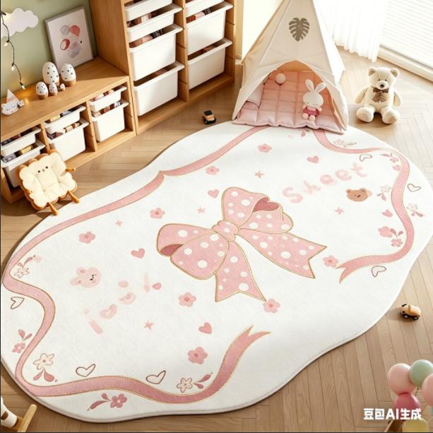 Bow Pattern Rugs for Bedroom Thick Plush Study Floor Mat Irregular Shape Living Room Decoration Carpet Fluffy Soft Cloakroom Rug