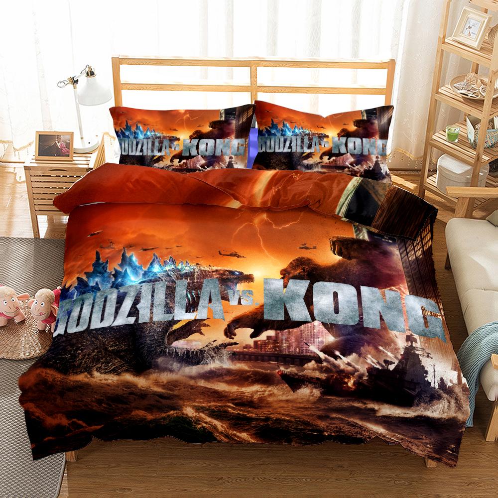 Juego de Ropa de Cama con Estampado de Dibujos Animados de la Película Godzilla Vs King Kong Impresión 2D Funda Nórdica Cama Individual Doble Queen King Ropa de Cama Ropa de Cama