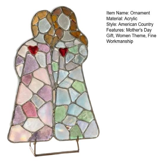 Acrylic Stained Glass Women Decoration Two Female Table Sign Home Office Desktop Ornament Holiday Birthday Mother's Day Gift