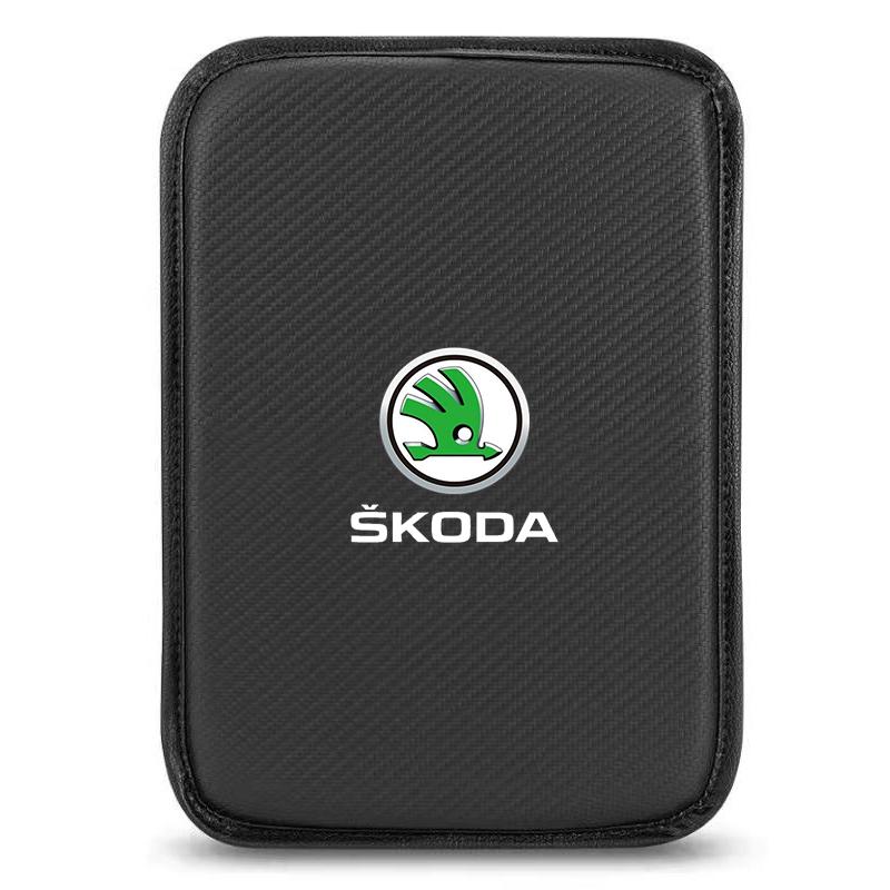 Car Armrest Box Mats Leather Center Console Covers Accessories For Skoda Octavia Superb Rapid Kodiaq Karoq Fabia Kamiq Roomster Citigo