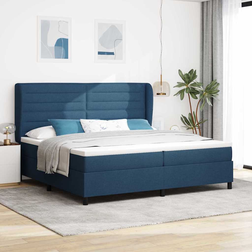 Box Spring Bed with Mattress and Headboard Blue 200 x 200 cm Fabric