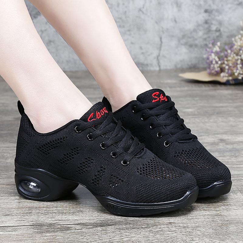 Damskie Oddychające Siatkowe Buty do Tańca z Poduszką Powietrzną Codzienne Sneakersy na Platformie Antypoślizgowa Miękka Podeszwa Nowoczesne Buty do Tańca Jazzowego