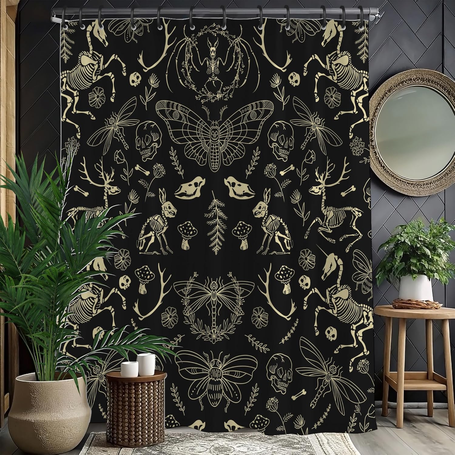 

Black and Gold Shower Curtains Skull,Gothic and Skull Shower Curtain, Fabric Bath Curtains for Bathroom,72x72 Inches 150x180CM