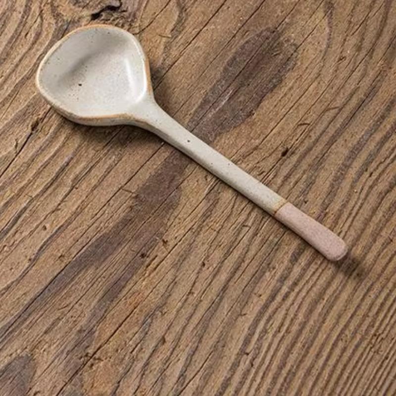 Japanese Coarse Pottery Spoon Household High Appearance Level Small Spoon Long Handle Coffee Cup Spoon Soup Spoon Porridge Spoon