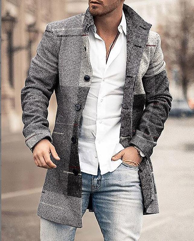 Men's Woolen Mid-Length Digital Print Coat - Autumn/Winter Collection