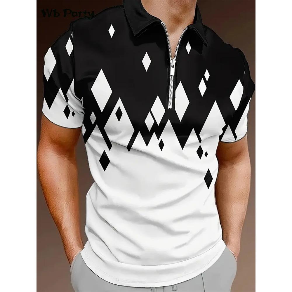 Men's geometric printed clothing design T-shirt, polo shirt with collar and short sleeves, men's single piece