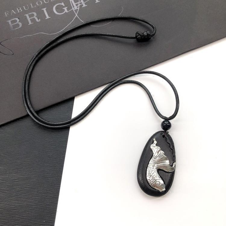 Retro Zen Ebony Long Necklace Women's Versatile Fashion Literary Clothing Accessories Sweater Chain Pendant