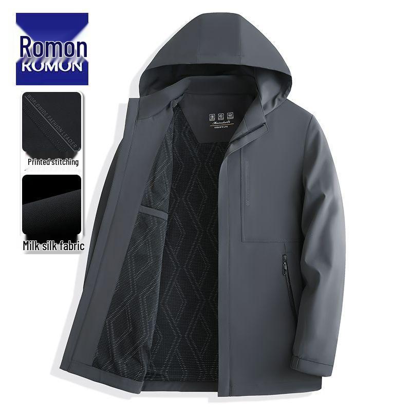 

Мужская толстовка с капюшоном из молочного шелка Romon - Свободная, немнущаяся повседневная верхняя одежда для весны и осени XL 125-140 lbs серый