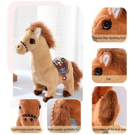 Electric Plush Horse Toy Kids Walking Movable Tail Interactive Horse Plushie Toy Toddlers Boys Girls Educational Simulation Stuffed Animal Toy