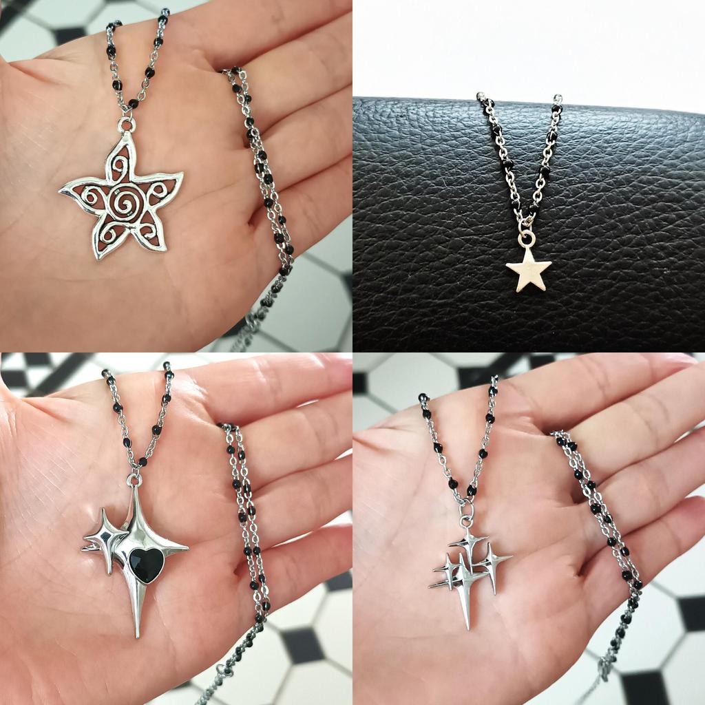 Dark Gothic Star Geometric Necklace For Women With Zinc Alloy Pendant 51cm Chain