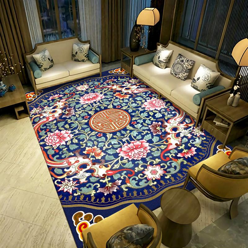 New Chinese Style Living Room Carpet Ethnic Tea Table Sofa Bedroom Bedside Carpet Easy To Maintain Carpet Mat