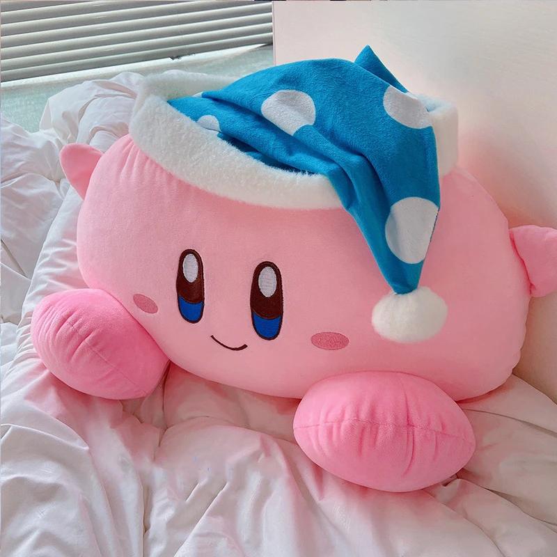Anime Plüschtier Schlafender Kirby-Plüschtiere Gefüllte Kirby-Puppe Mit Nachtmütze Japanischer Stil Kissen Weiches Geschenk Für Mädchen Rosa 50x32cm