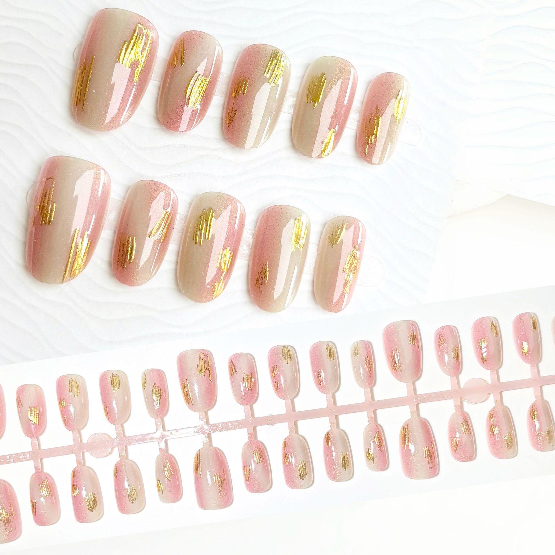 

Pink Gradient Glitter Press-On Nails: Gilded Summer Style, 30 Pieces