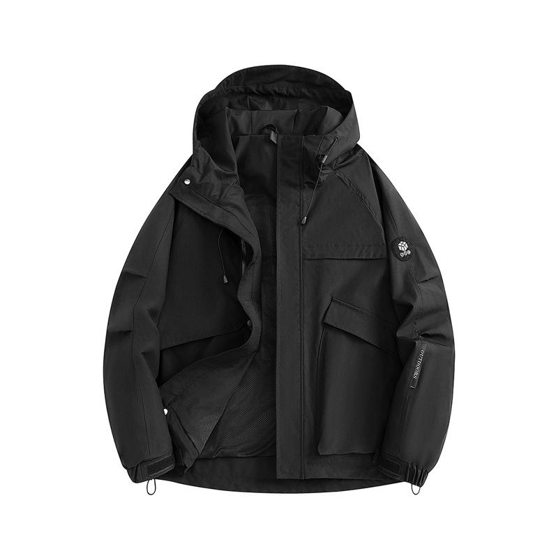 

Men s Jackets Outdoor Windproof Jacket Waterproof Mountaineering Clothes Couple Mountain Three-proof Hooded Coat. 3XL чёрный