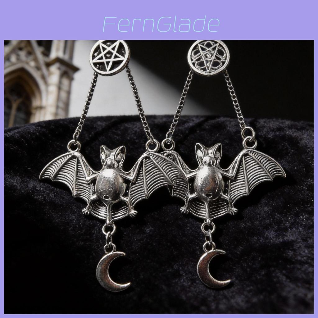 Gothic Style Alloy Earrings With Moon And Star Bat Design For Women