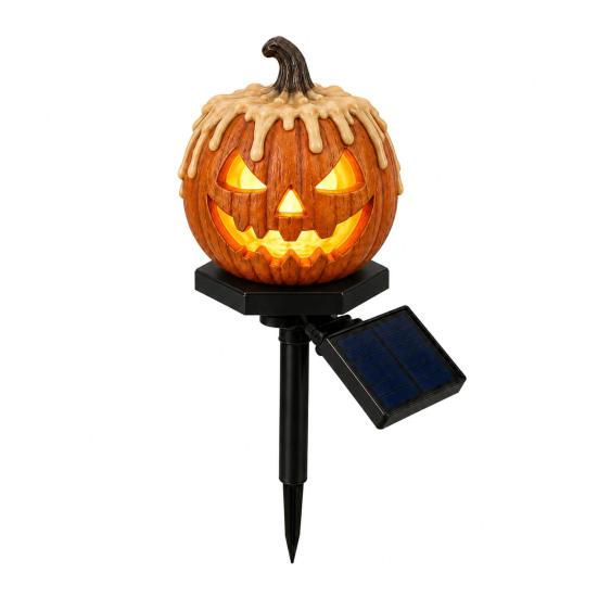 Halloween Party Accessory Solar Pumpkin Garden Stake Light, Waterproof Resin LED Jack O Lantern Lantern, Spooky Yard Lighting for Outdoor