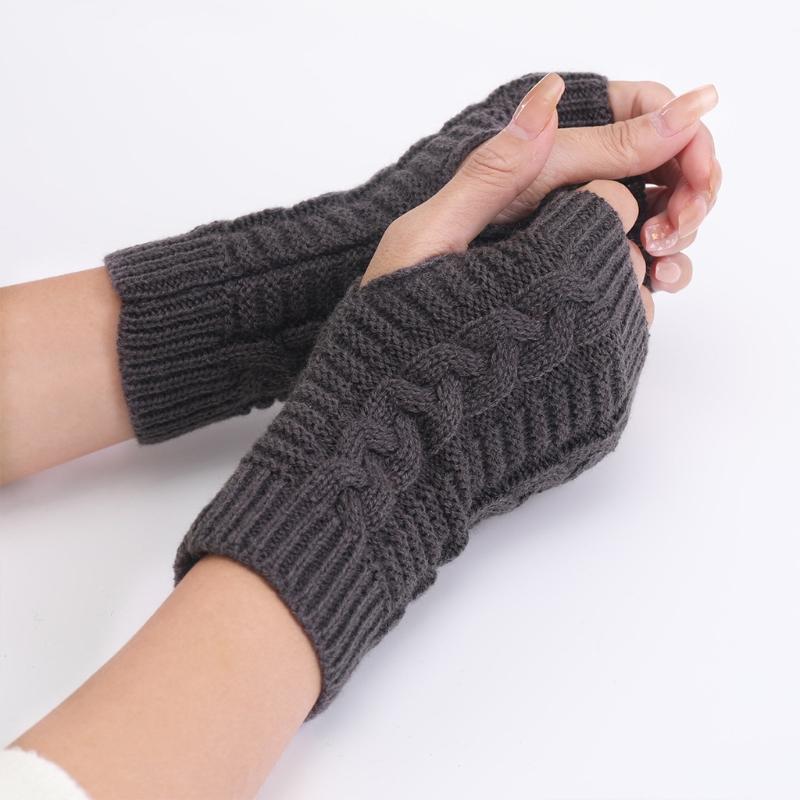 1 Pair Acrylic  Unisex Comfortable Short Figure 8 Twist Half Fingerless Gloves for Typing for Men and Women